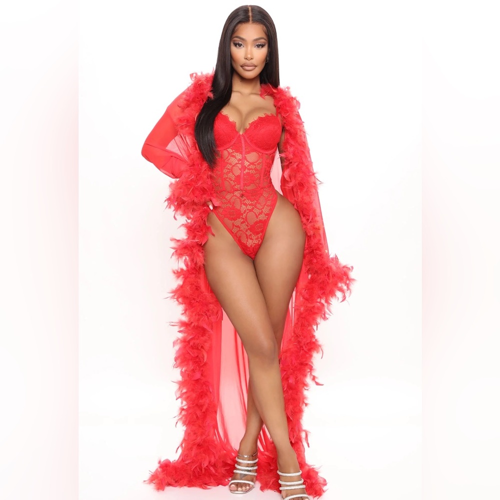 Light As A Feather Mesh Long Robe - Red